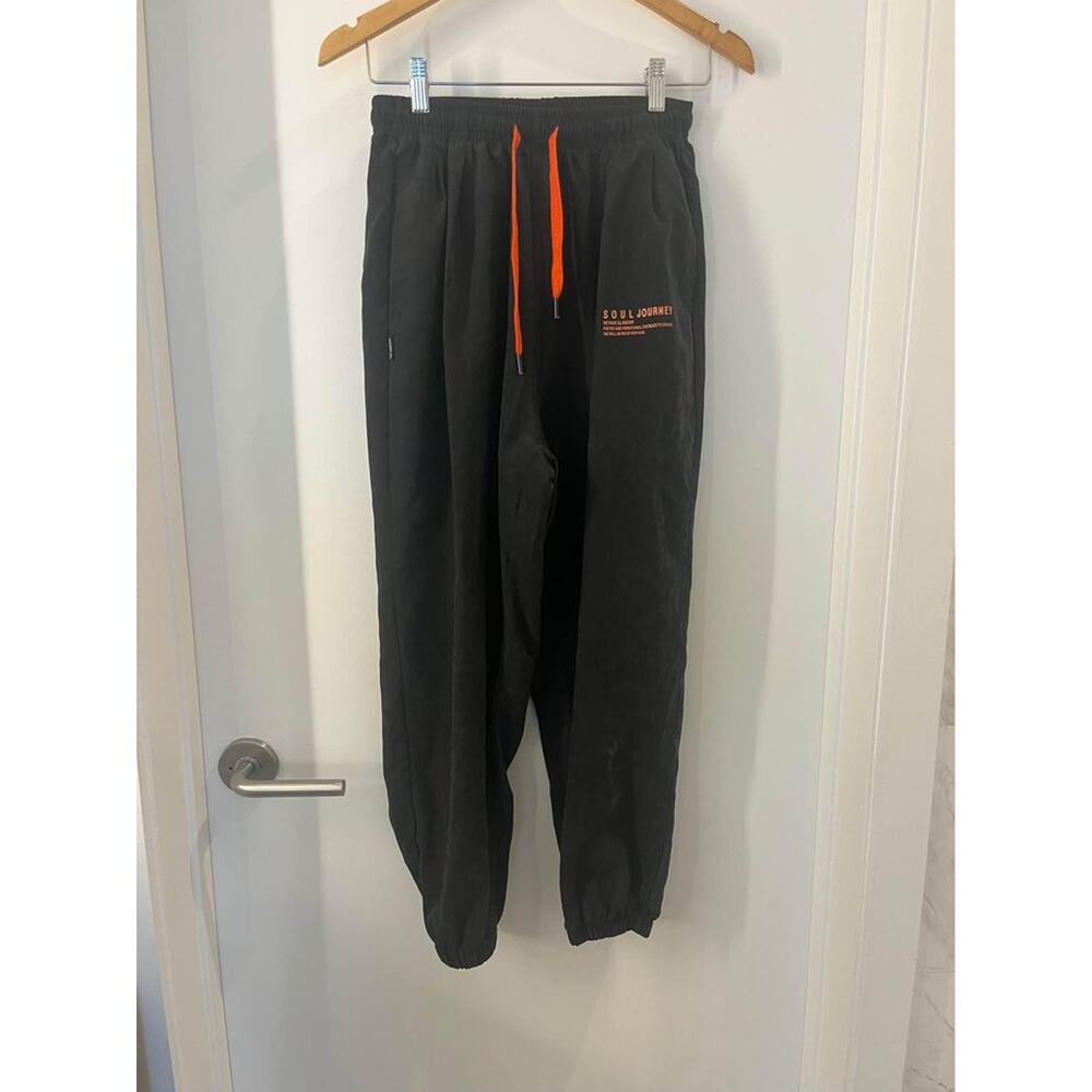 Black & orange drawstring  “soul journey” Joggers medium
